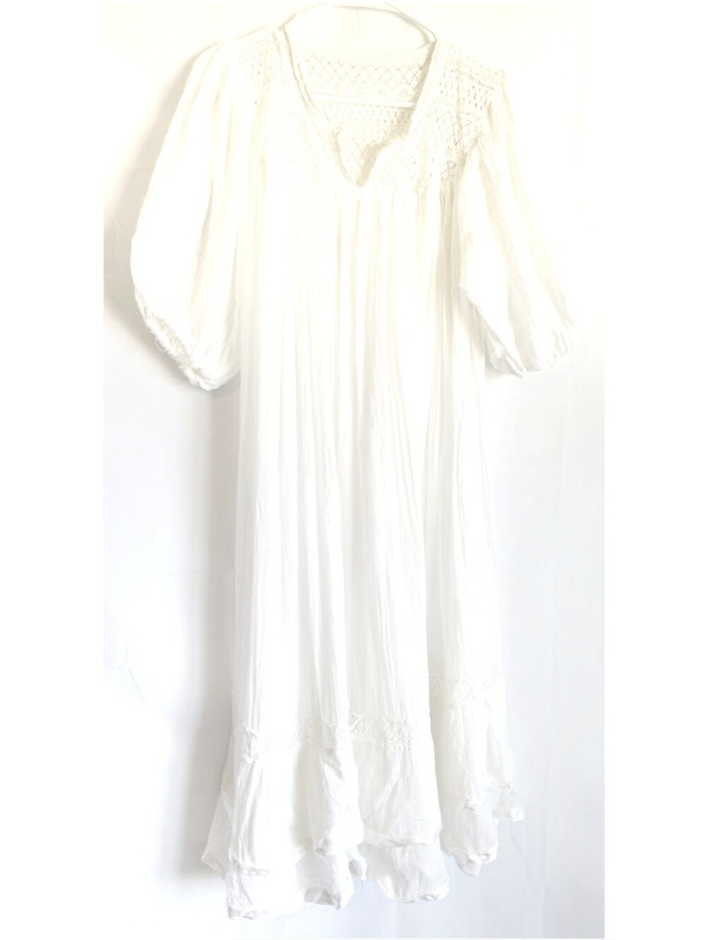 Boho Authentic Gauze Crochet Mexican Midi Dress M L XL